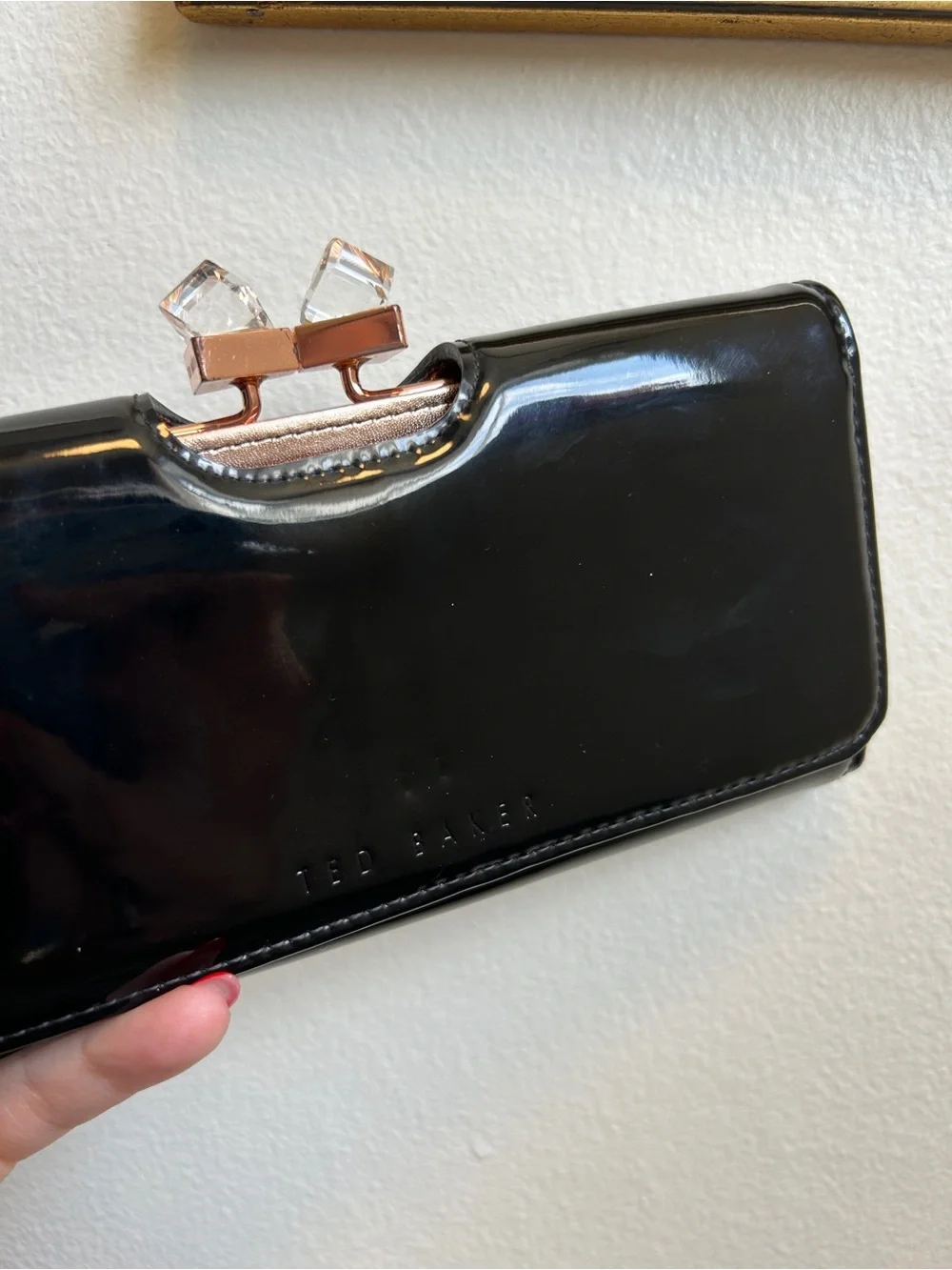 Ted Baker Black Patent Wallet with Crystal Kiss-Lock